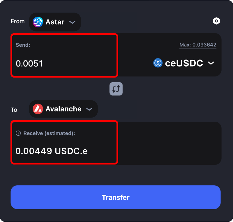 Bridging assets and coins from Astar to Avalanche.