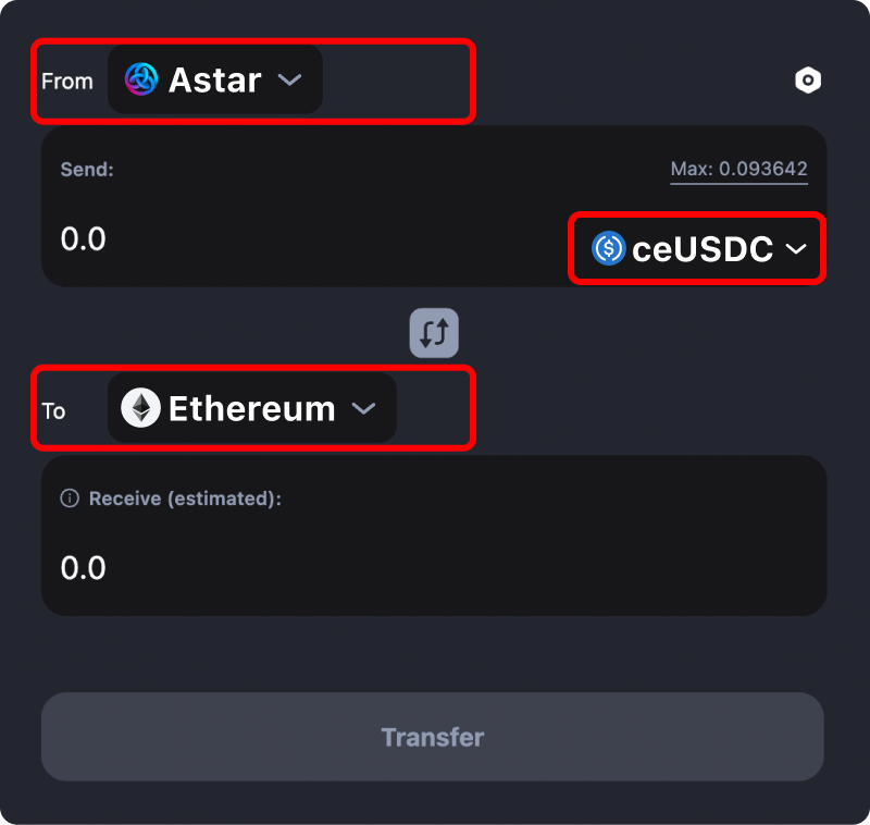 How to transfer tokens and coins from Astar to Ethereum.