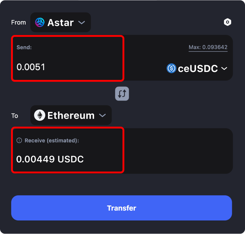 Bridging assets and coins from Astar to Ethereum.