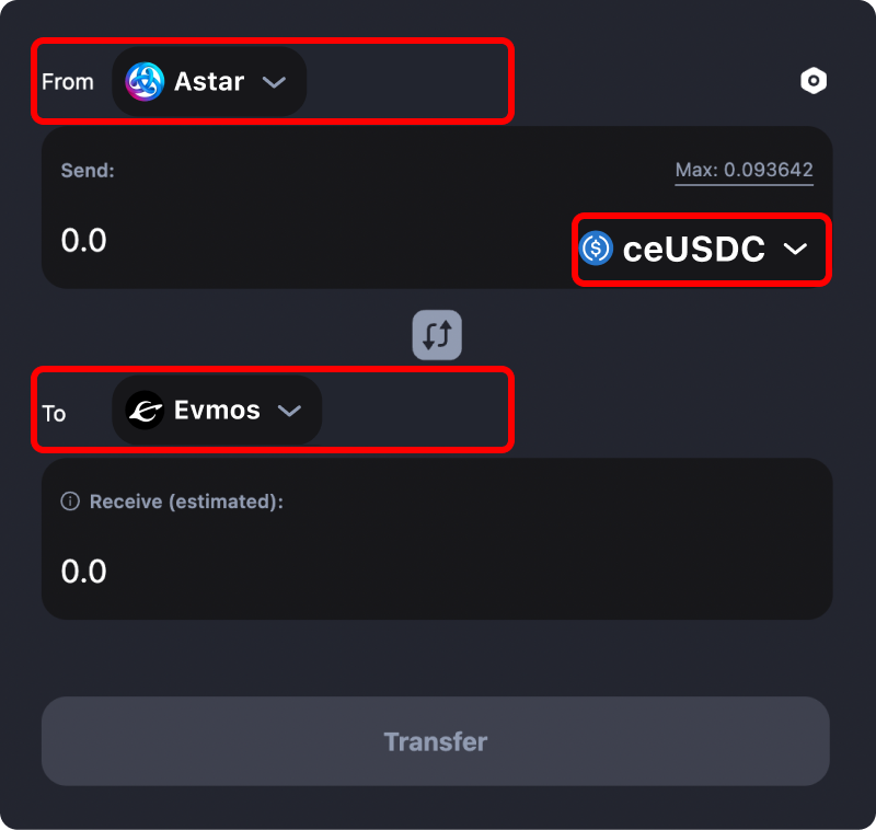 How to transfer tokens and coins from Astar to Evmos.