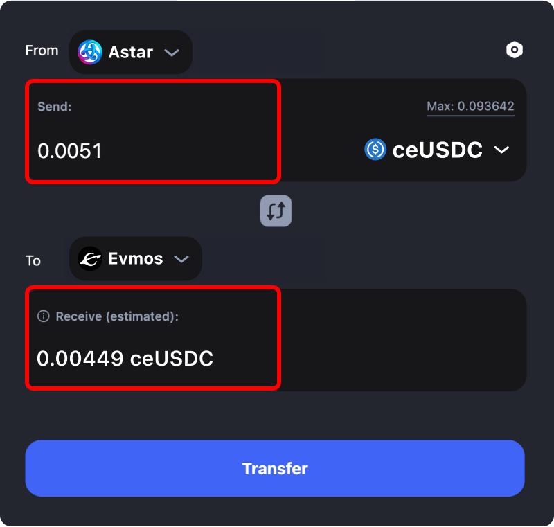 Bridging assets and coins from Astar to Evmos.