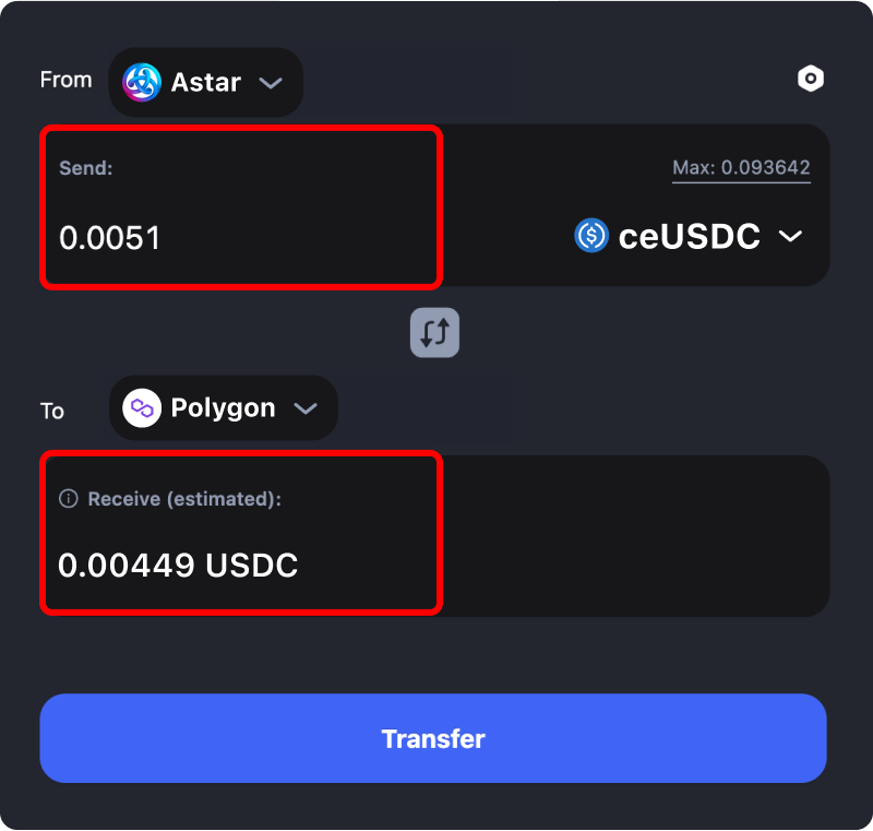 Bridging assets and coins from Astar to Polygon.