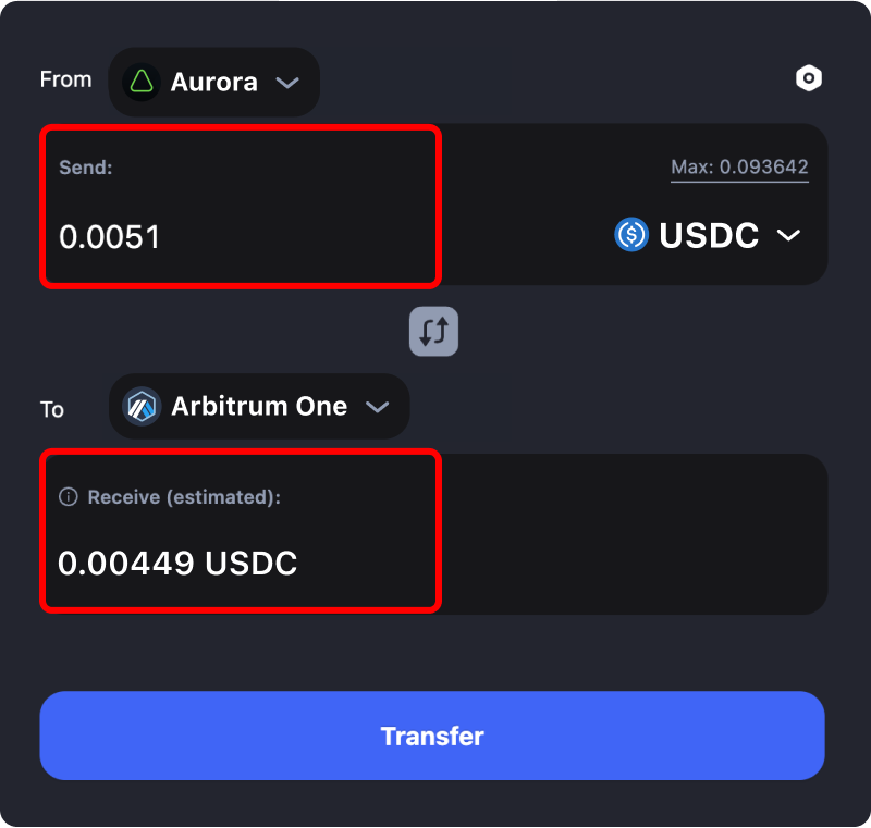 Bridging assets and coins from Aurora to Arbitrum.