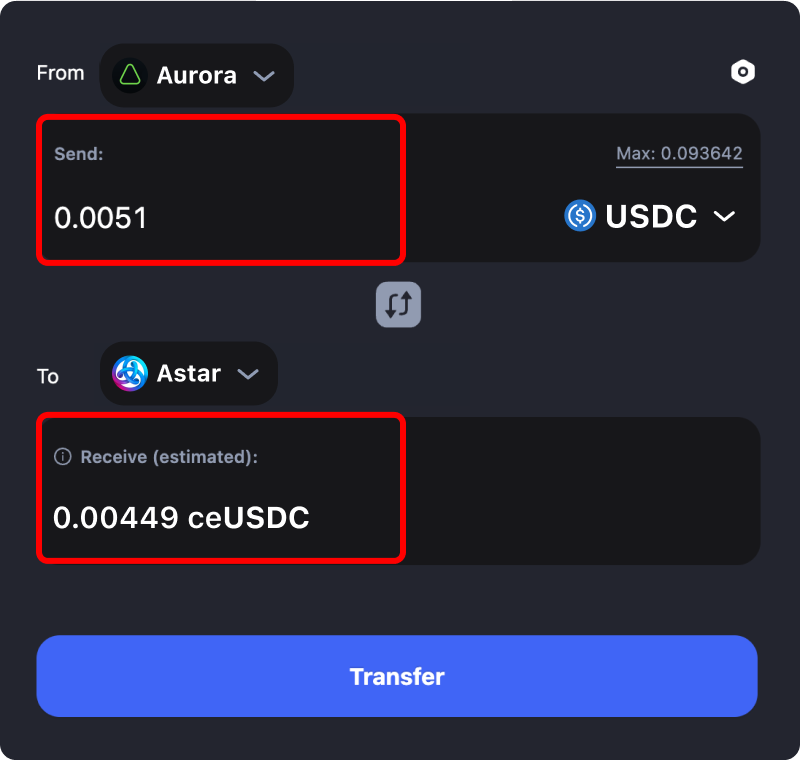 Bridging assets and coins from Aurora to Astar.