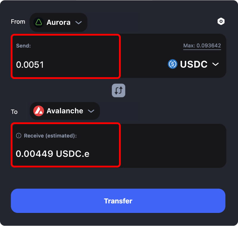 Bridging assets and coins from Aurora to Avalanche.