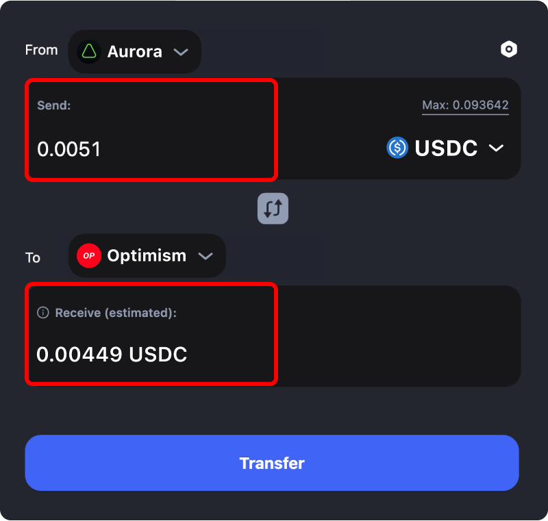 Bridging assets and coins from Aurora to Optimism.