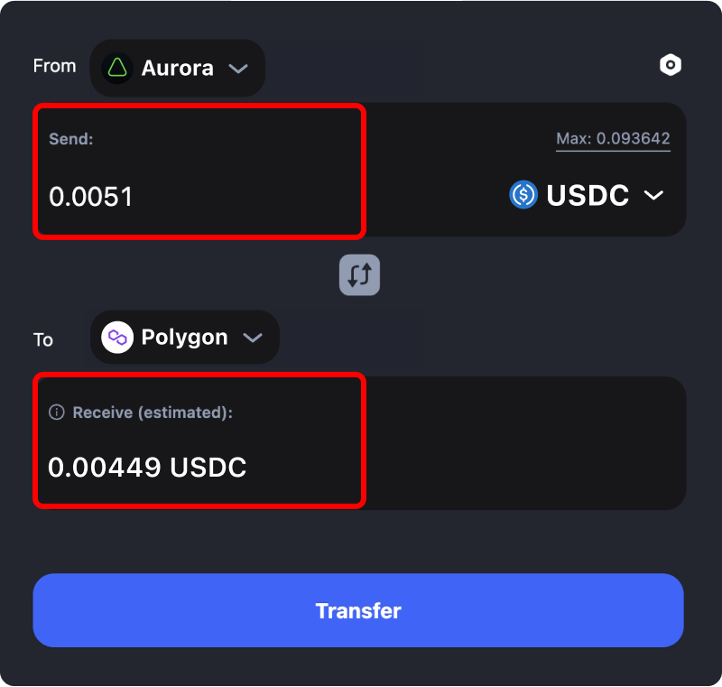 Bridging assets and coins from Aurora to Polygon.