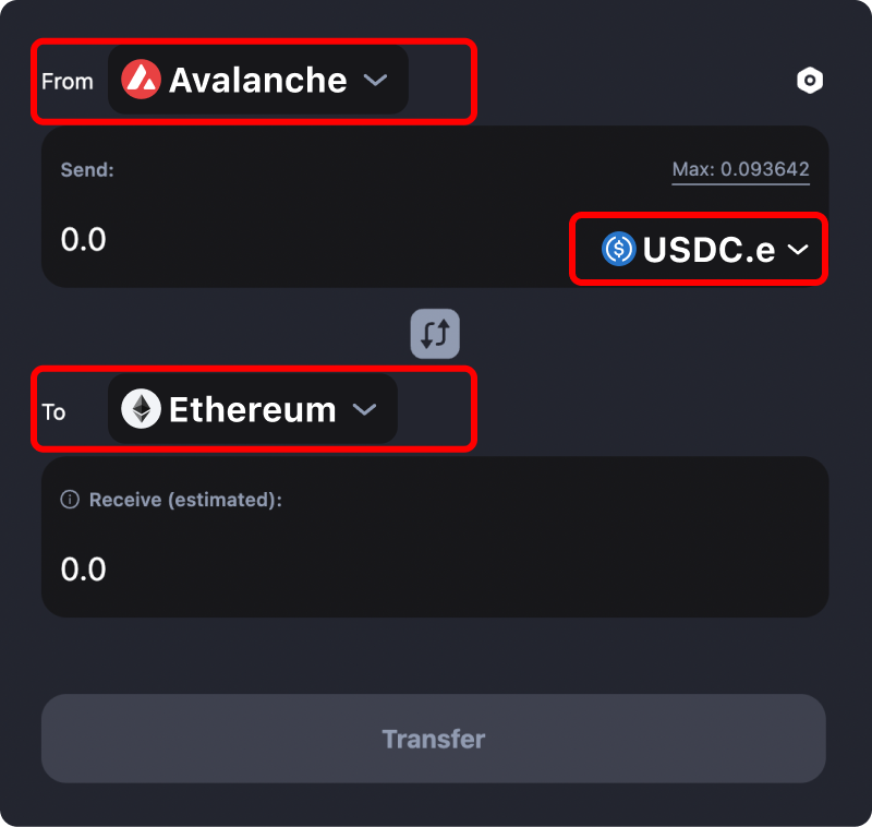 How to transfer USDC from Avalanche to Ethereum.