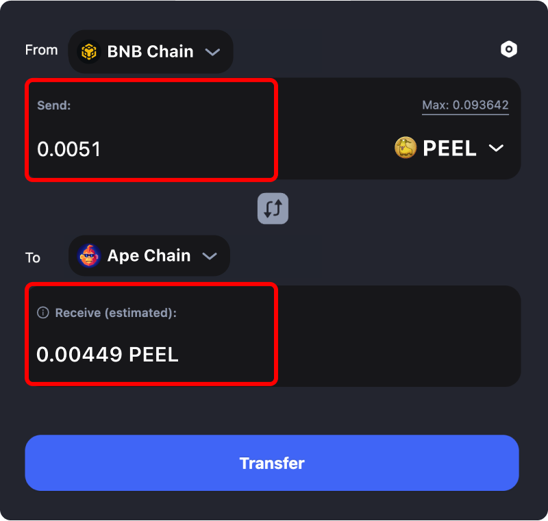 Bridging assets and coins from Binance to Ape Chain.