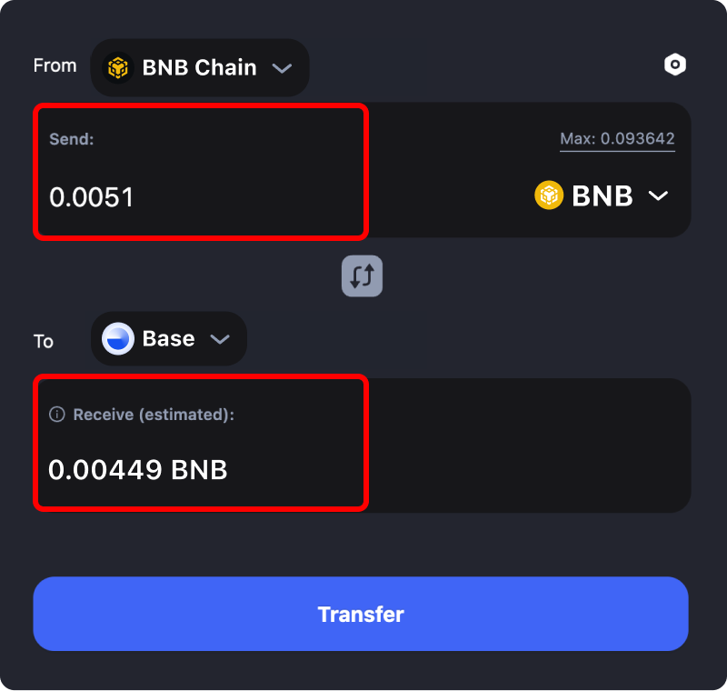 Bridging assets and coins from Binance to Base.