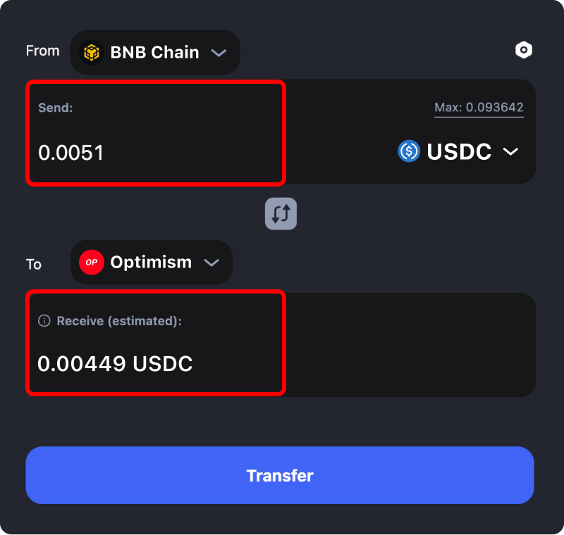 Bridging assets and coins from Binance to Optimism.