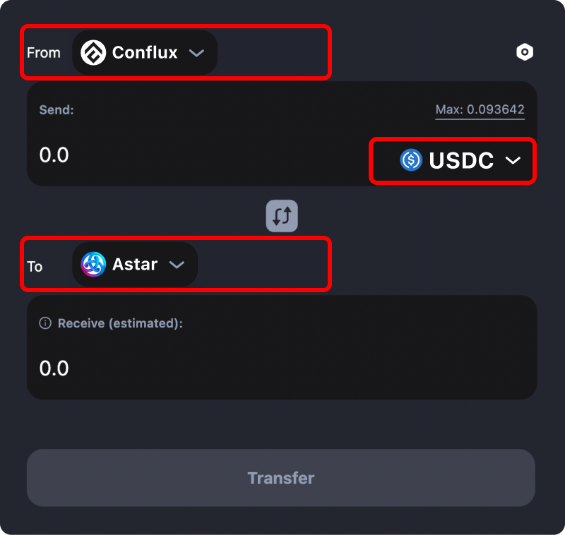 How to transfer tokens and coins from Conflux to Astar.