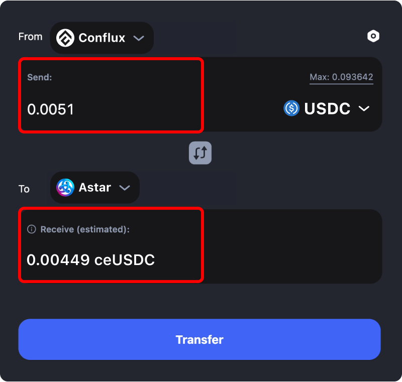 Bridging assets and coins from Conflux to Astar.