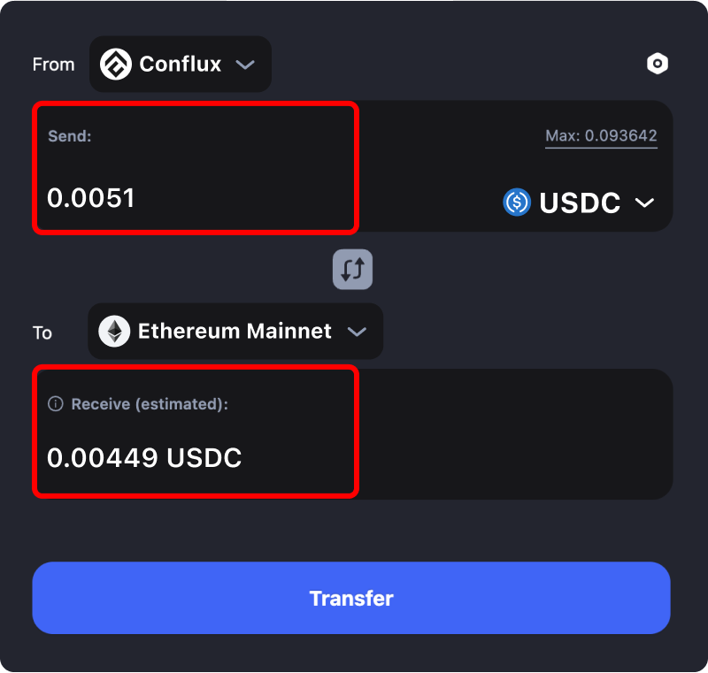 Bridging assets and coins from Conflux to Ethereum.