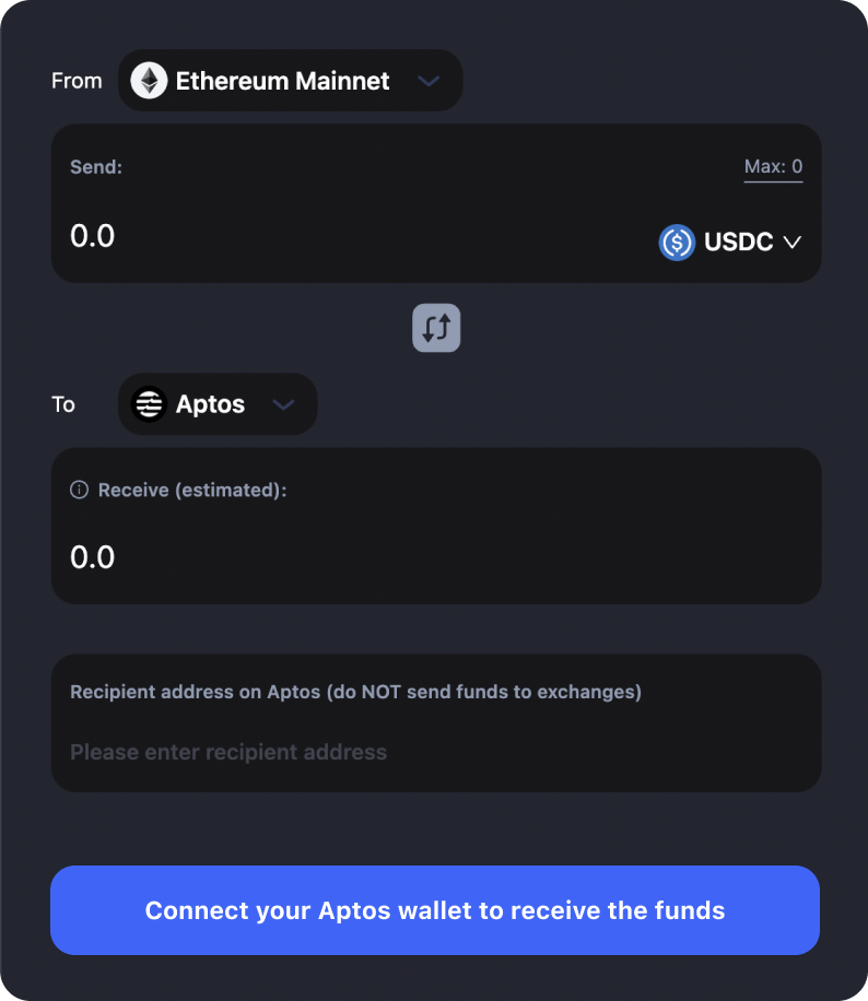 How to Connect your Aptos wallet to begin your cross chain transfer between Ethereum and Aptos.
