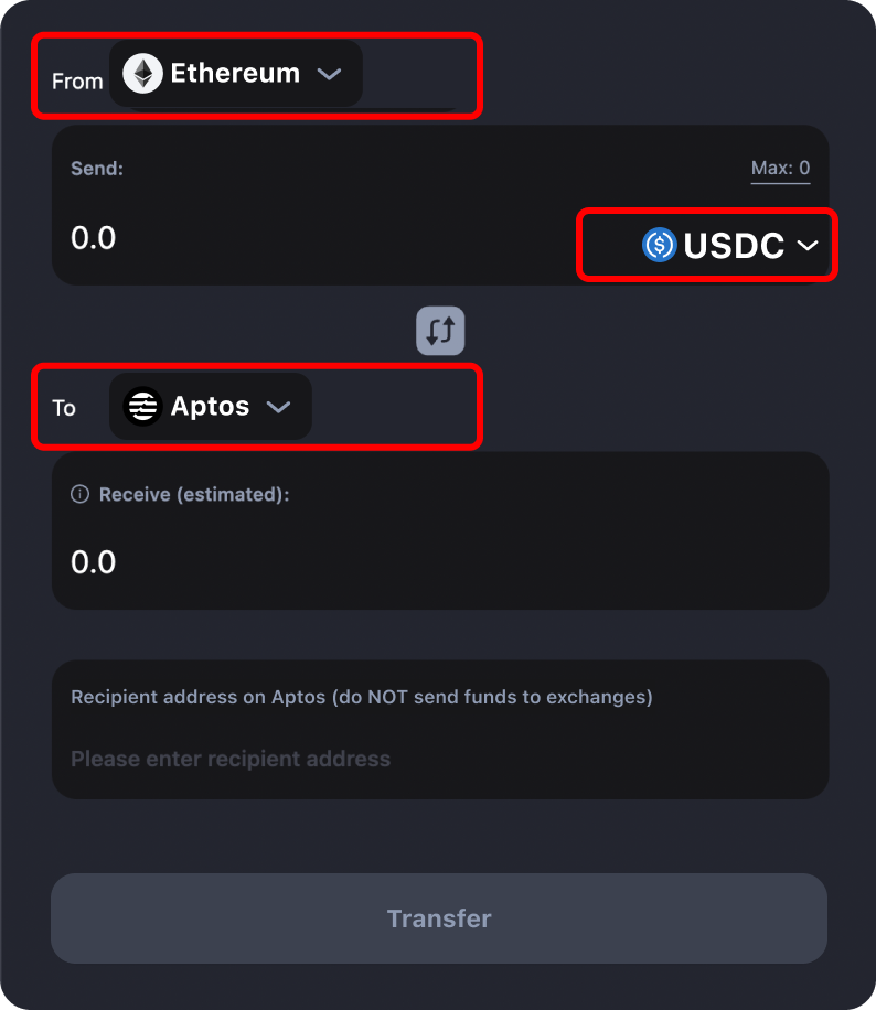 How to transfer tokens and coins from Ethereum to Aptos.