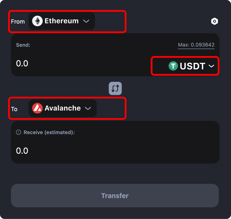 How to transfer USDT from Ethereum to Avalanche.