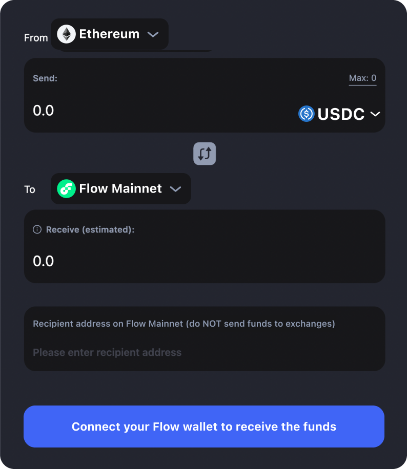 How to Connect your Flow wallet to begin your cross chain transfer between Ethereum and Flow.
