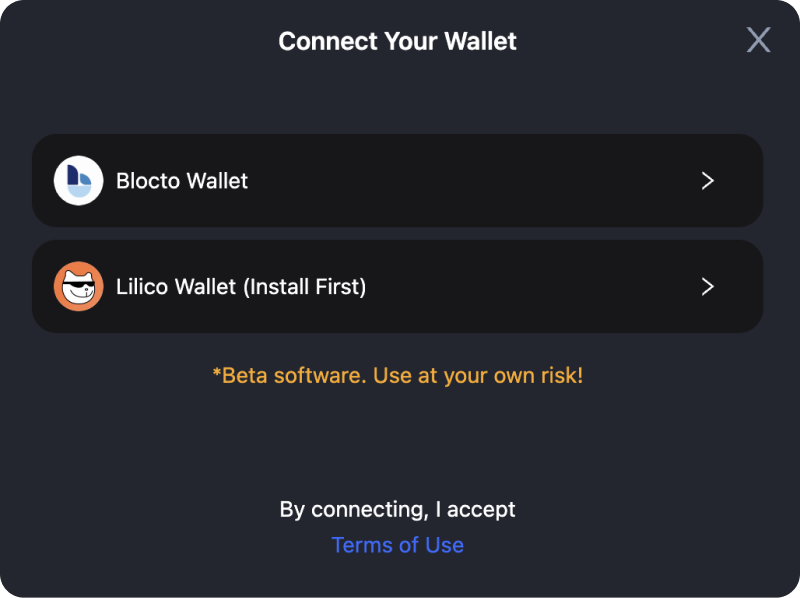 Select your supported  Flow wallet and connect it to cBridge to continue your cross chain transfer between Ethereum and Flow.