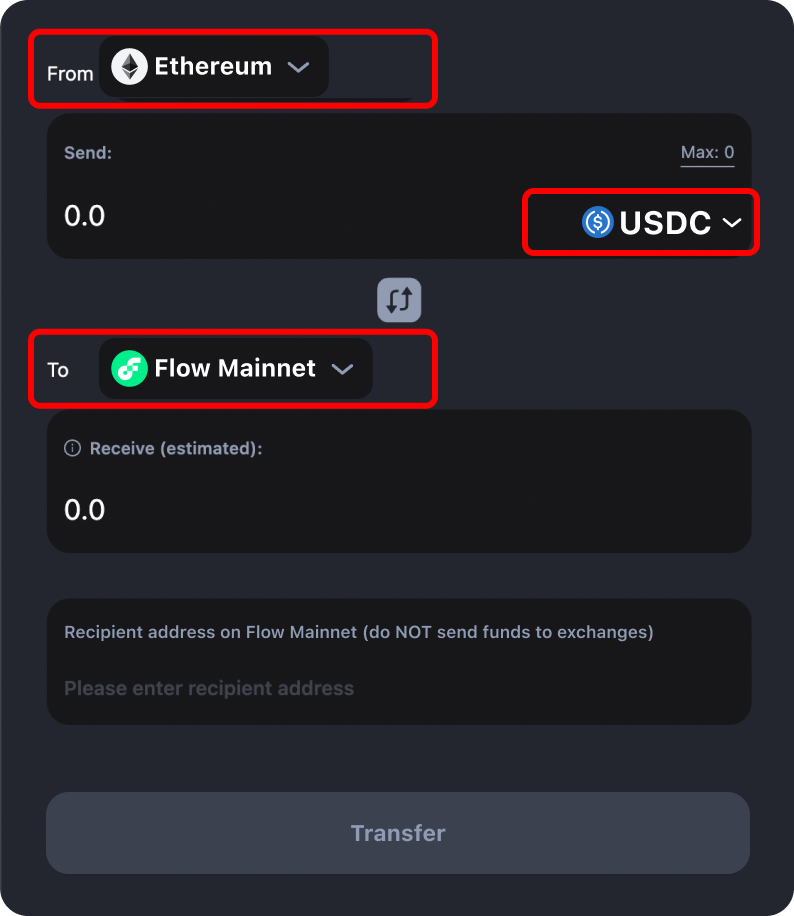 How to transfer tokens and coins from Ethereum to Flow.