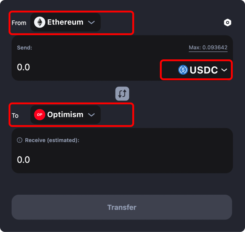 How to transfer tokens and coins from Ethereum to Optimism.