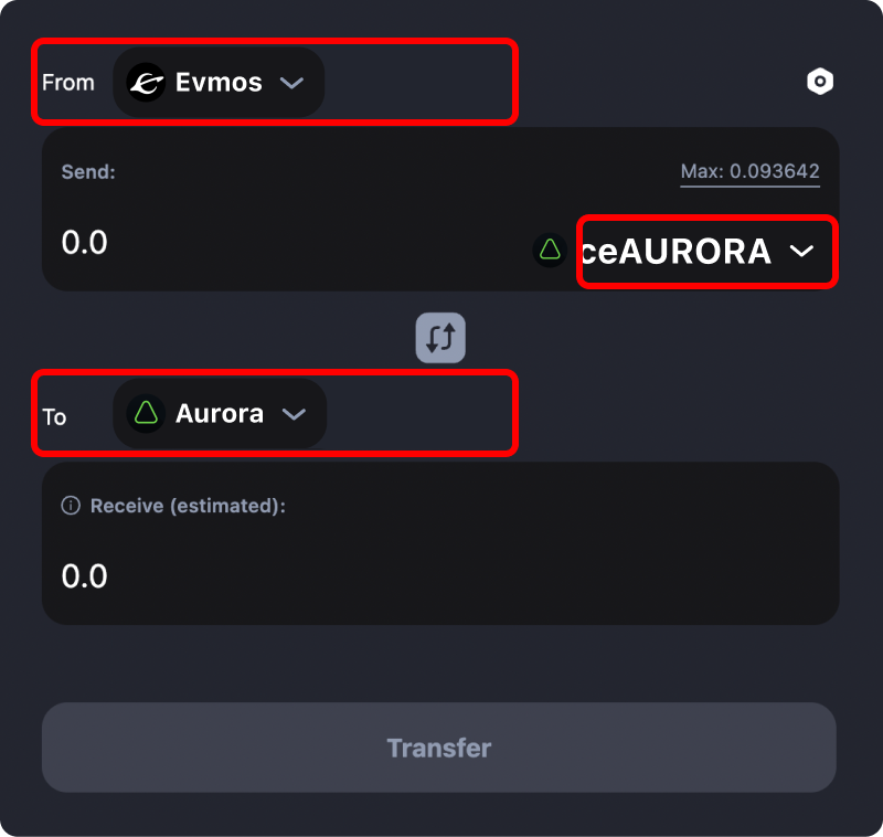 How to transfer tokens and coins from Evmos to Aurora.