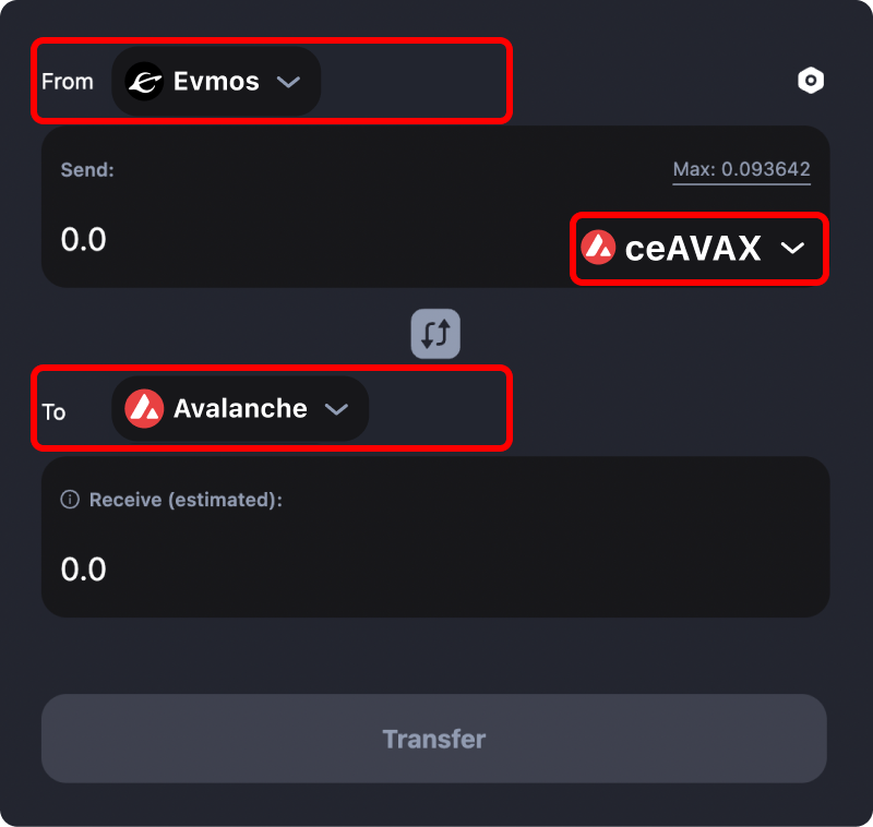 How to transfer tokens and coins from Evmos to Avalanche.