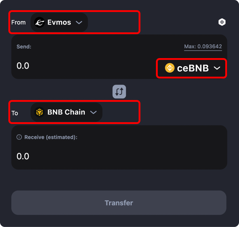 How to transfer tokens and coins from Evmos to Binance.