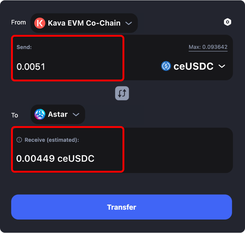 Bridging assets and coins from Kava to Astar.