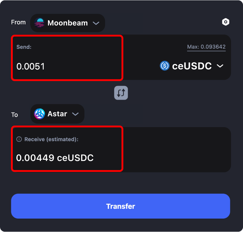 Bridging assets and coins from Moonbeam to Astar.