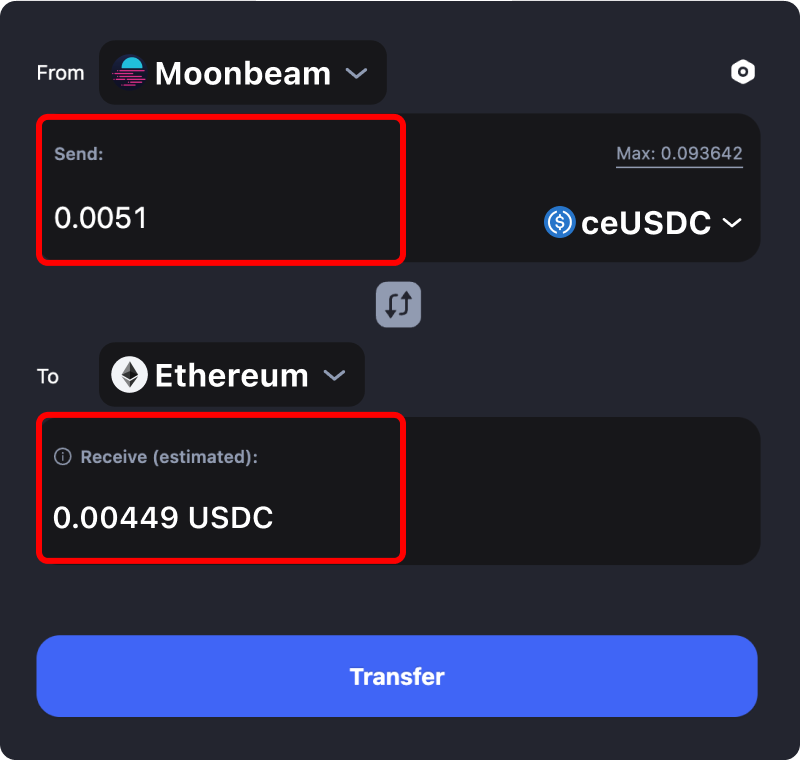 Bridging assets and coins from Moonbeam to Ethereum.