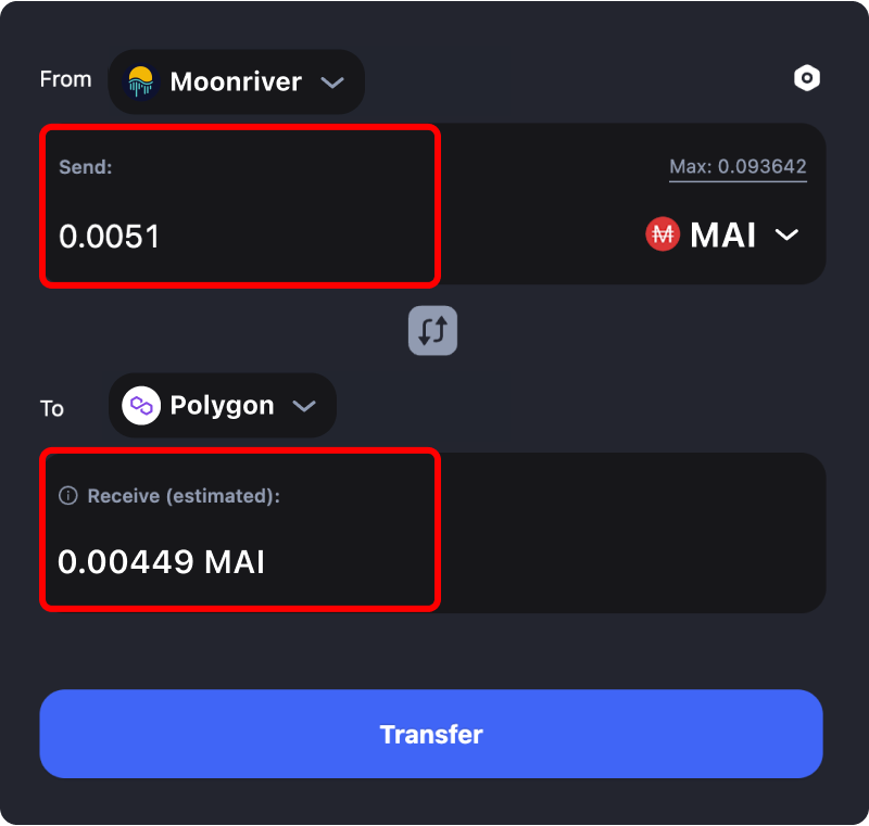 Bridging assets and coins from Moonriver to Polygon.