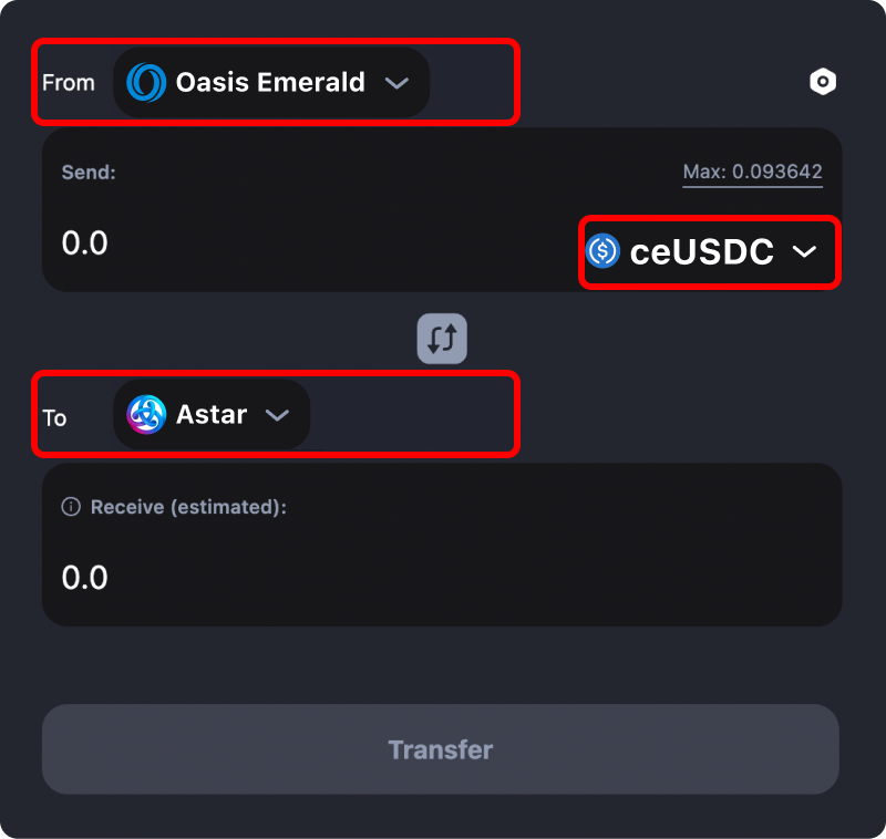 How to transfer tokens and coins from Oasis Emerald to Astar.