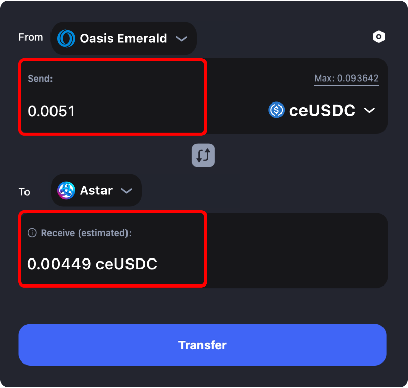 Bridging assets and coins from Oasis Emerald to Astar.