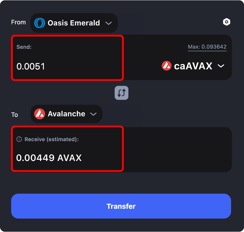 Bridging assets and coins from Oasis Emerald to Avalanche.