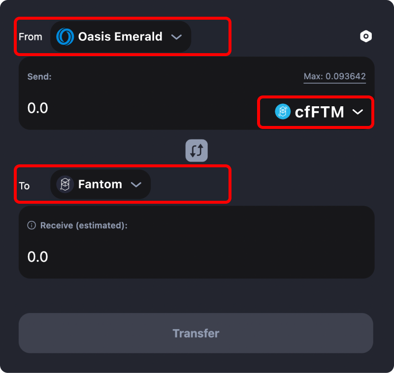 How to transfer tokens and coins from Oasis Emerald to Fantom.