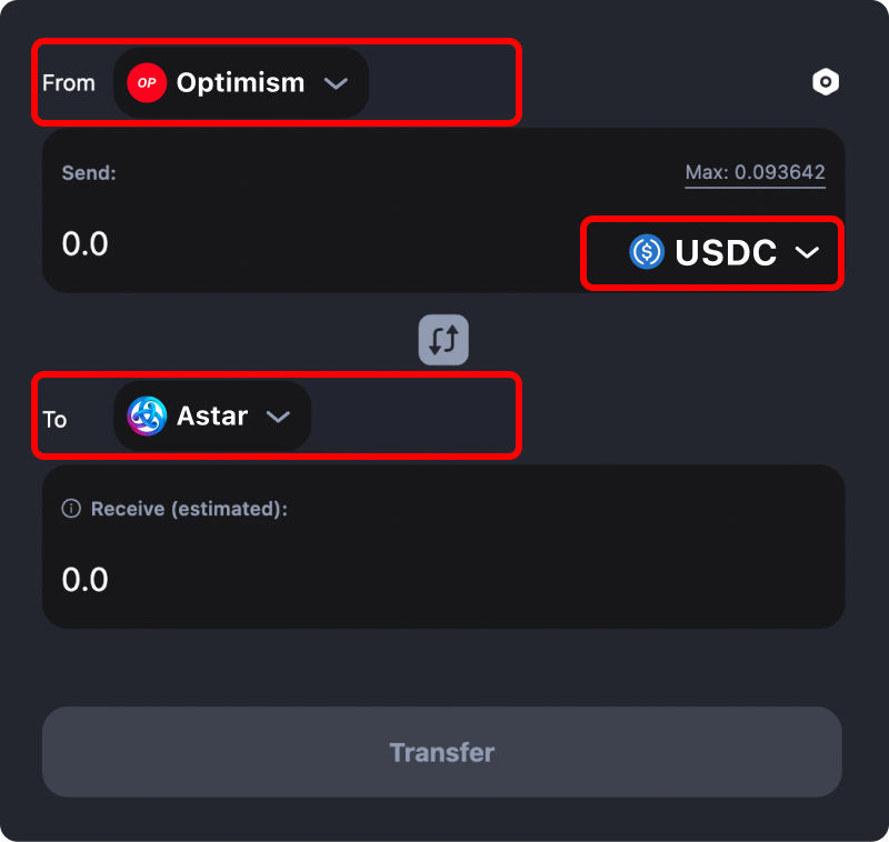 How to transfer tokens and coins from Optimism to Astar.