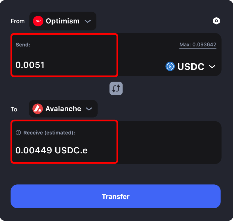 Bridging assets and coins from Optimism to Avalanche.