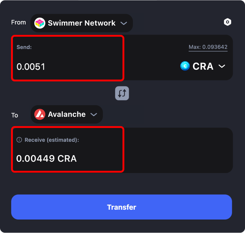 Bridging assets and coins from Swimmer Network to Avalanche.