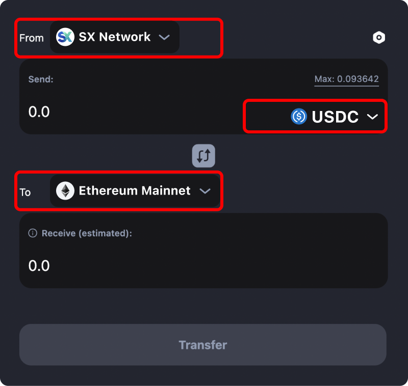 How to transfer tokens and coins from SX Network to Ethereum.